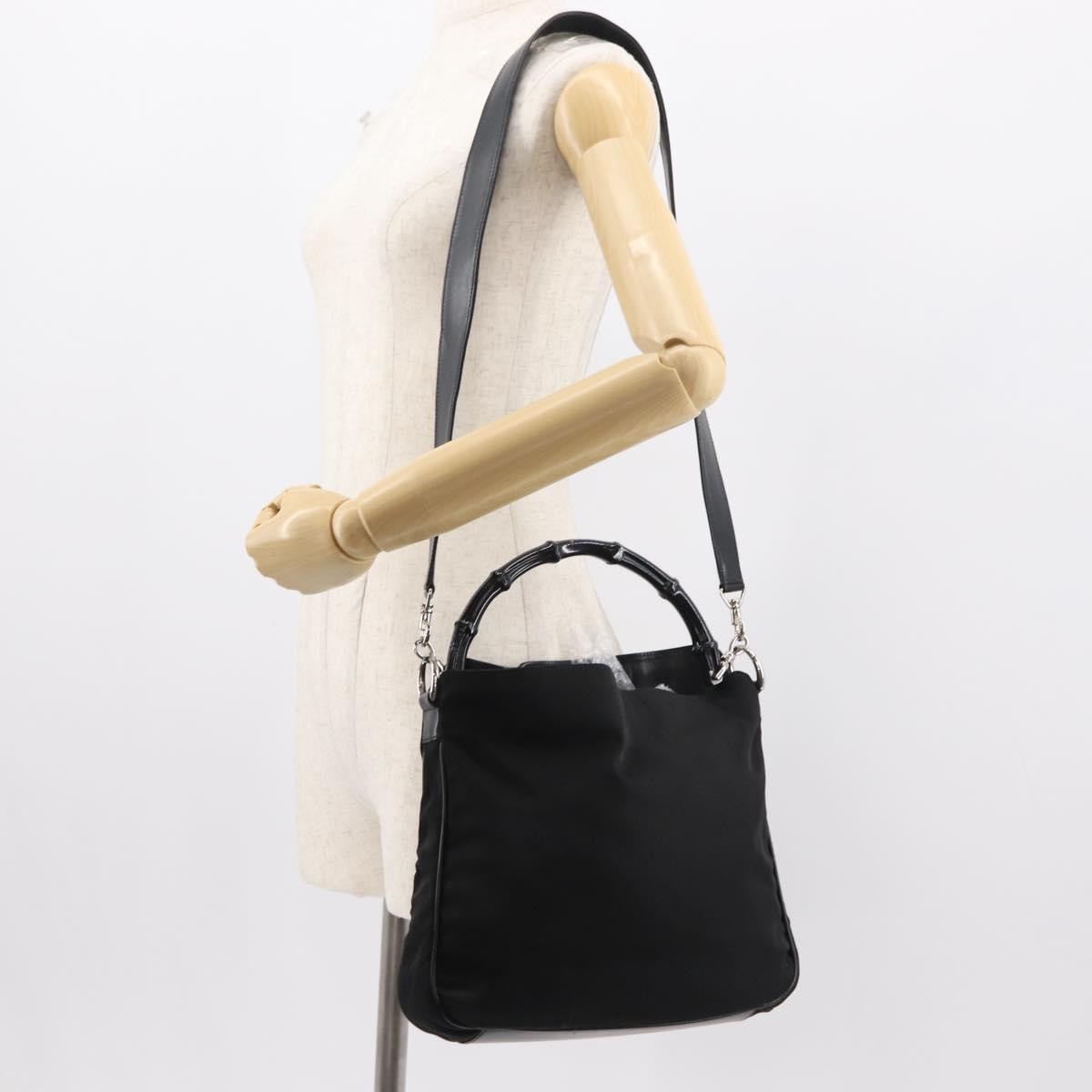 Gucci Vintage Bamboo Handle Bag Nylon, Black, Nylon, Handbag
