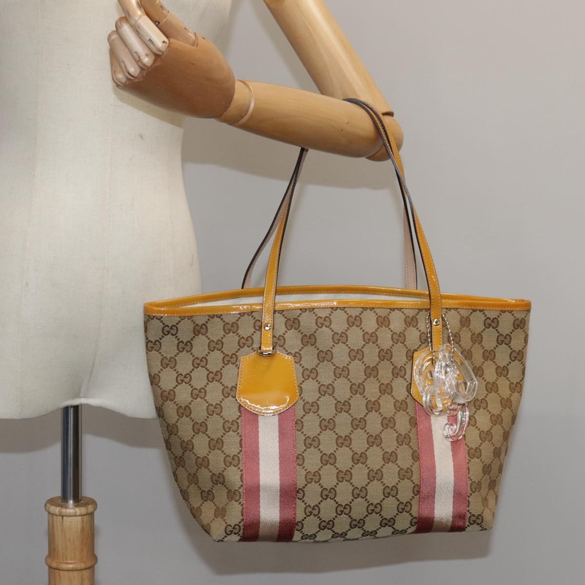 Gucci Sherry Line Tote Canvas, BEIGE, CANVAS, Tote bag