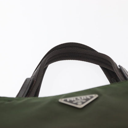 Prada Logo Shopping Tote Canvas with Leather, KHAKI, NYLON, Handbag