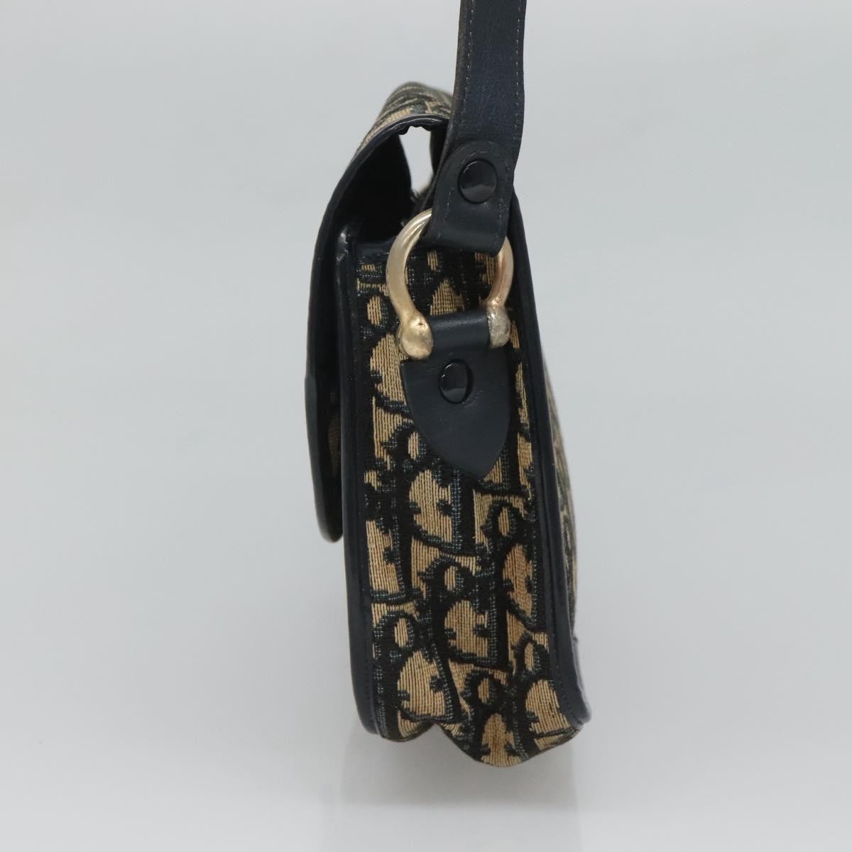 Christian Dior Vintage CD Logo Shoulder Bag Leather, NAVY, CANVAS, Shoulder bag