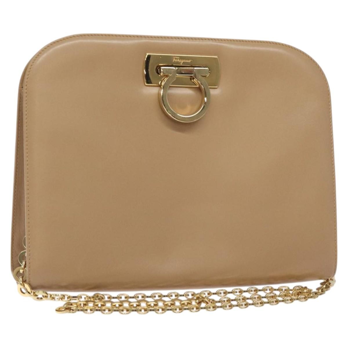 Salvatore Ferragamo Vintage Gancini Chain Shoulder Bag Leather, BEIGE, LEATHER, Shoulder bag