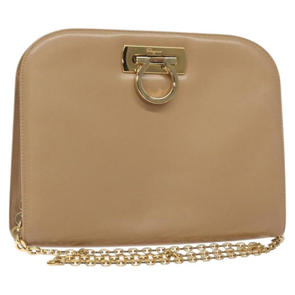 Salvatore Ferragamo Vintage Gancini Chain Shoulder Bag Leather, BEIGE, LEATHER, Shoulder bag