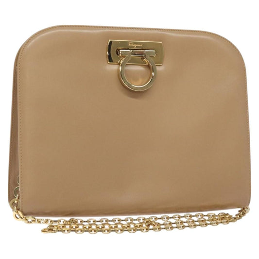 Salvatore Ferragamo Vintage Gancini Chain Shoulder Bag Leather, BEIGE, LEATHER, Shoulder bag