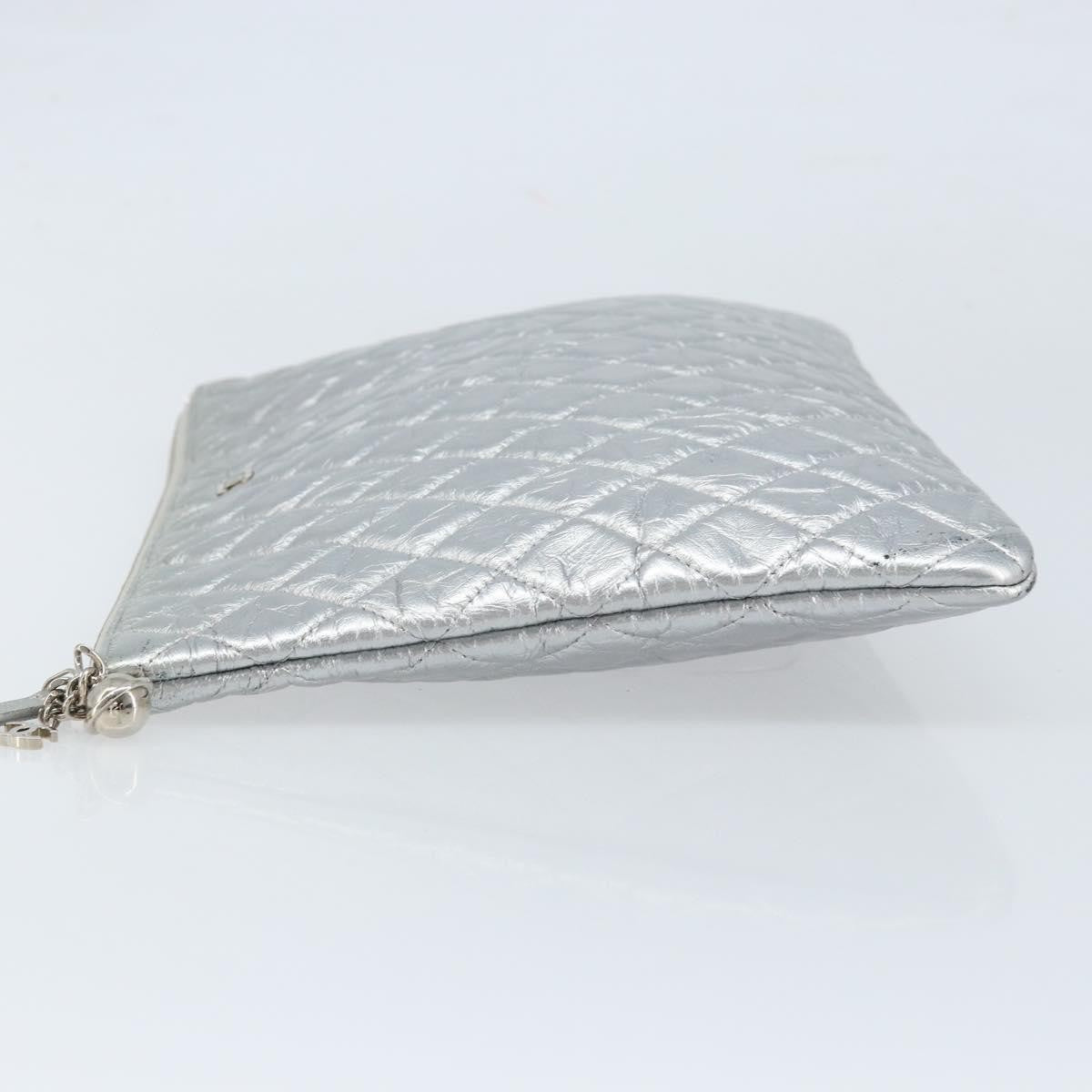 Chanel O Case Clutch Quilted Crumpled Calfskin, SILVER, LEATHER, Clutche & pouche