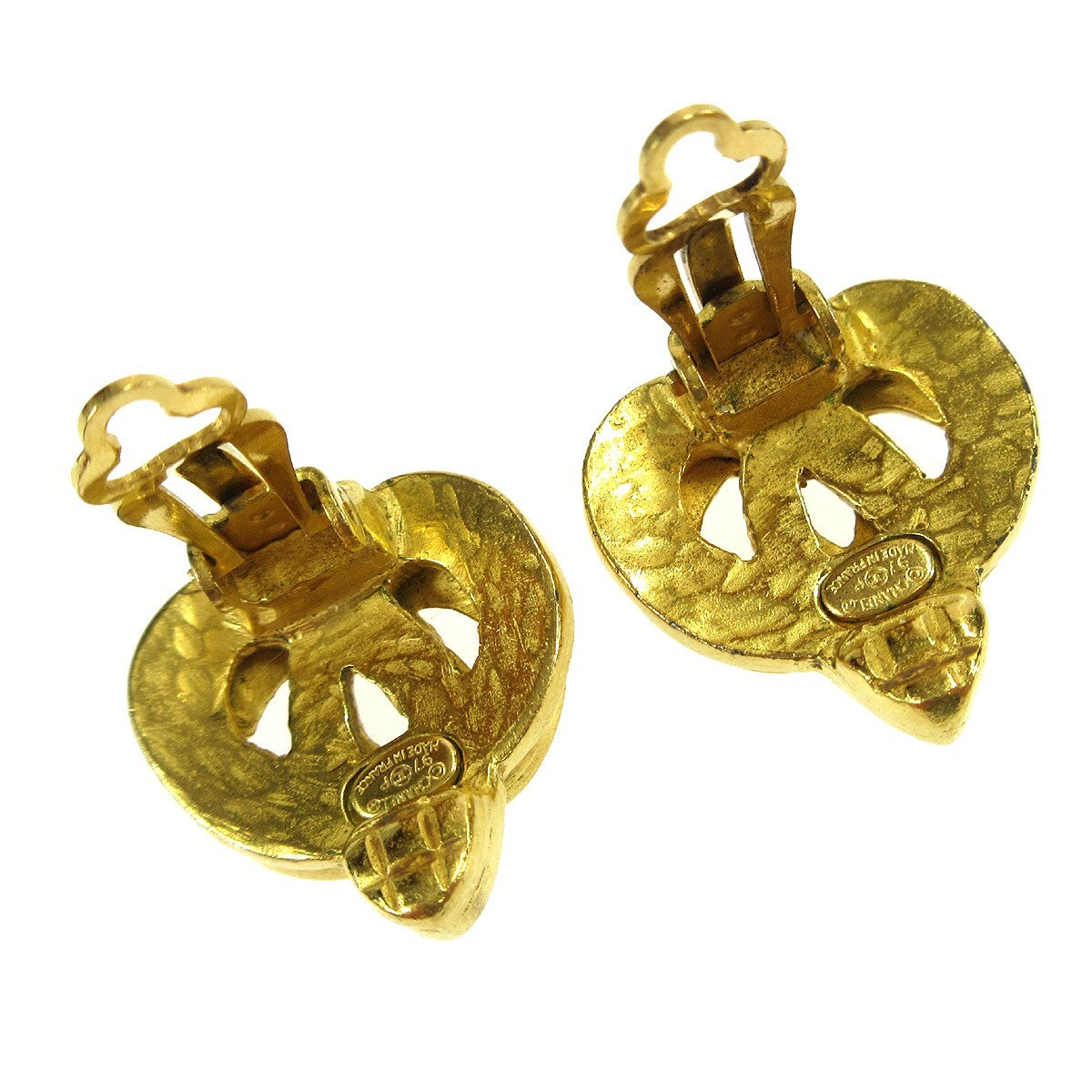 Chanel Vintage CC Heart Clip-On Earrings Metal, GOLD, GOLD_PLATED, Earrings