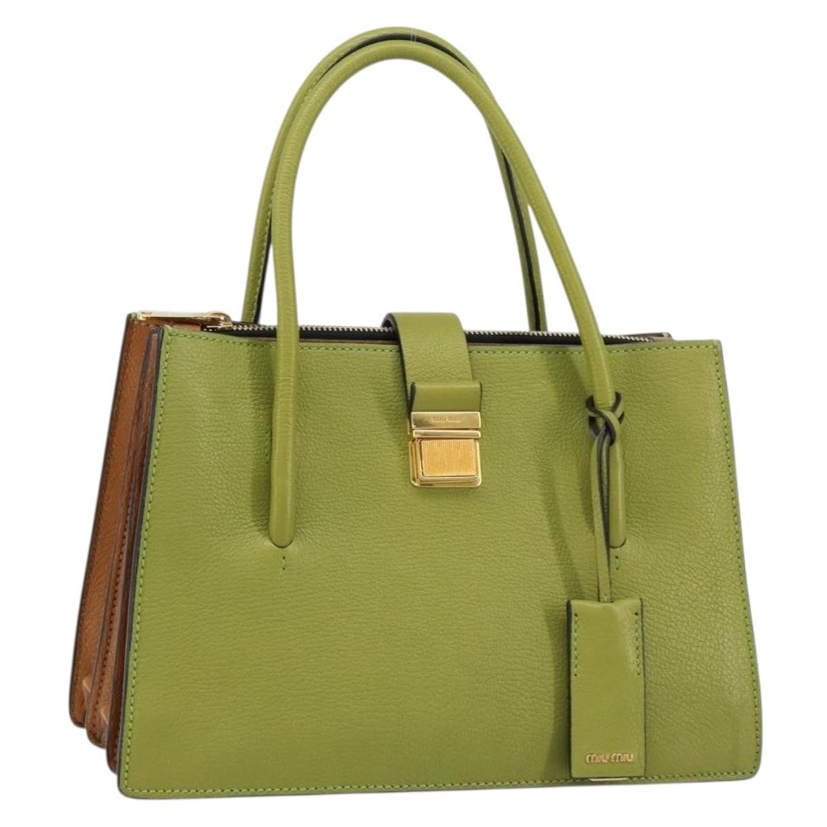 Miu Miu Madras Convertible Compartment Tote Leather, GREEN, LEATHER, Handbag