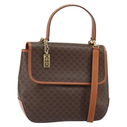 Celine Vintage Macadam Handbag Canvas, BROWN, PVC, Handbag