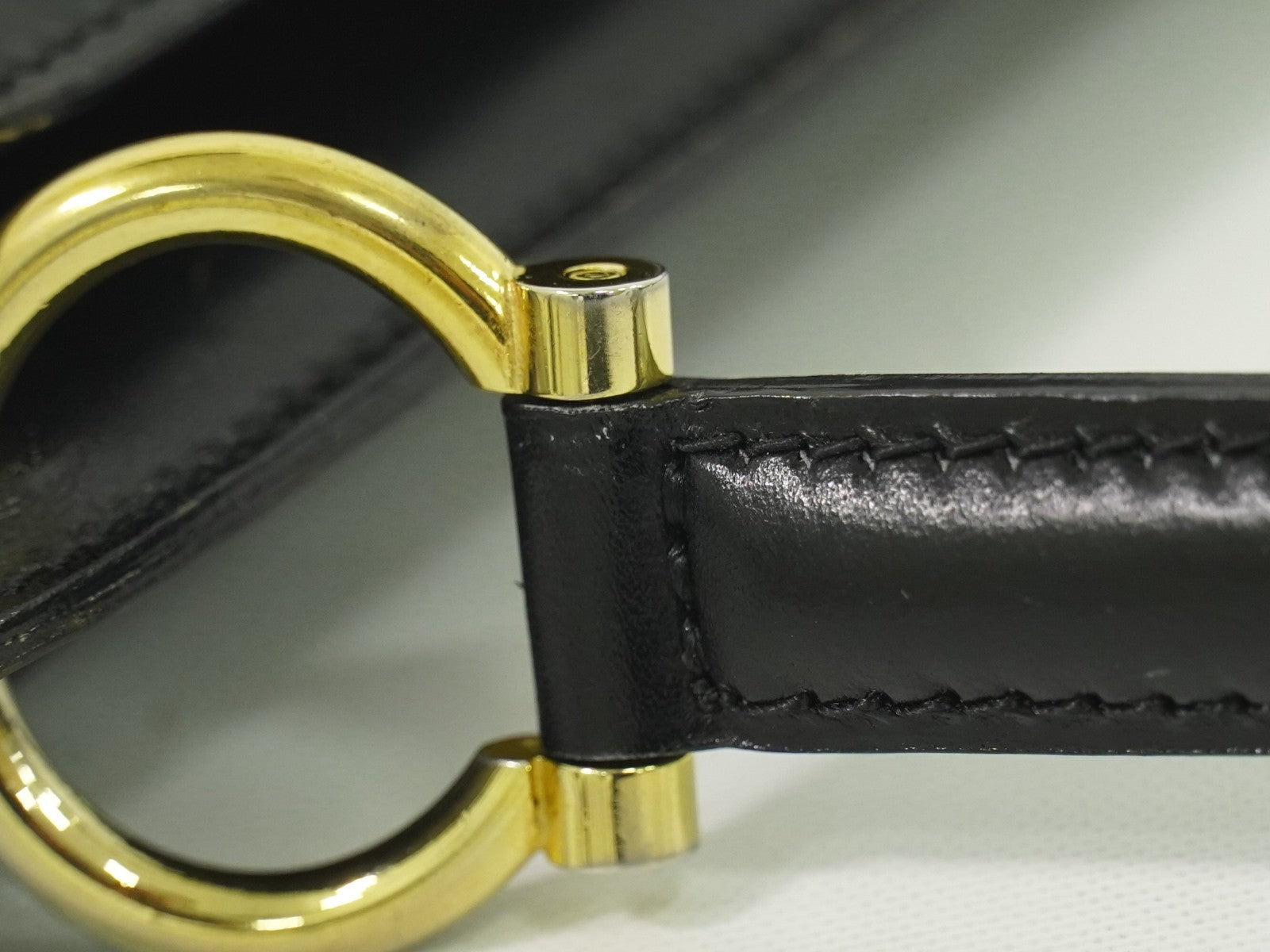 Celine Gancini Handbag Leather, BLACK, LEATHER, Handbag