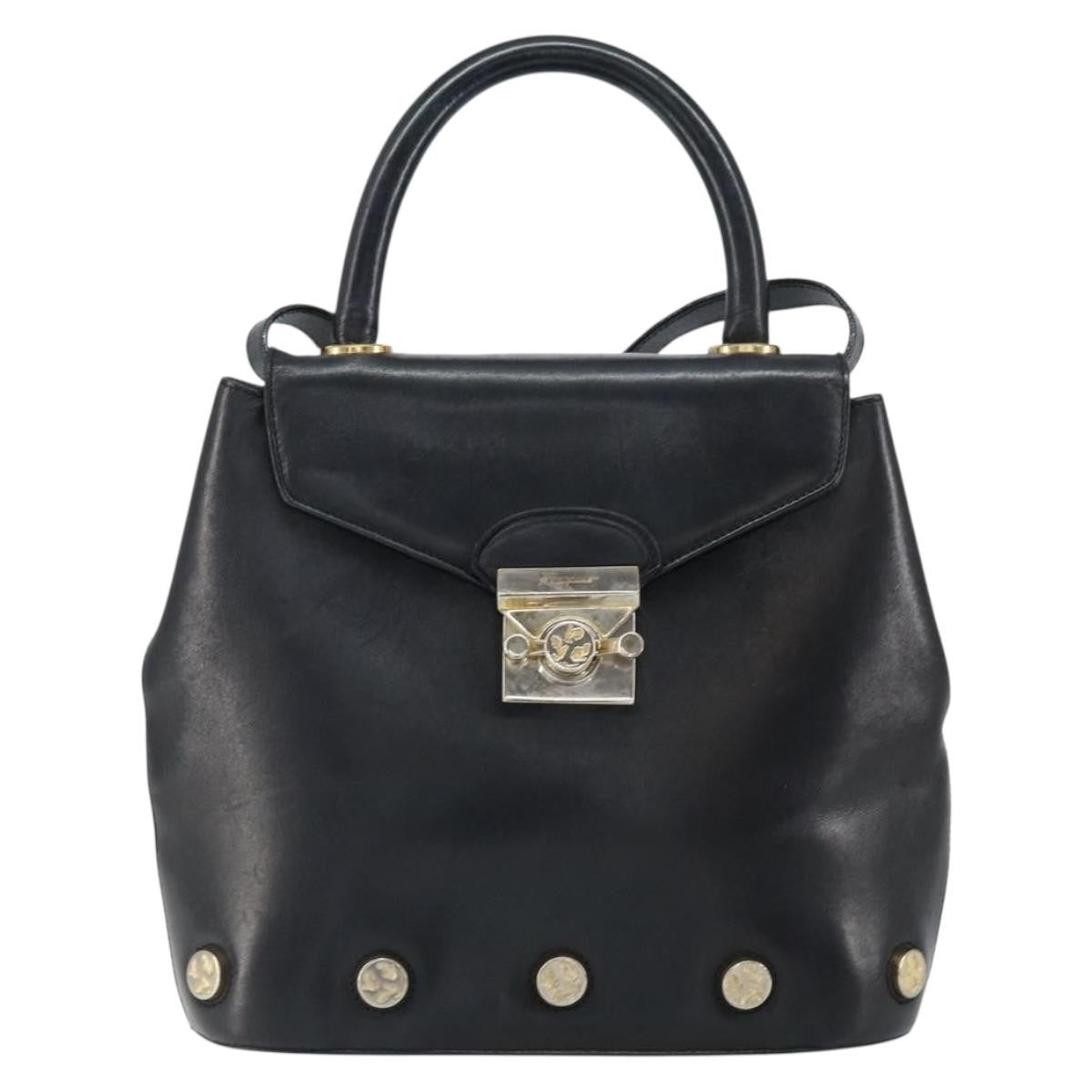 Salvatore Ferragamo Vintage Handbag Leather, BLACK, LEATHER, Handbag