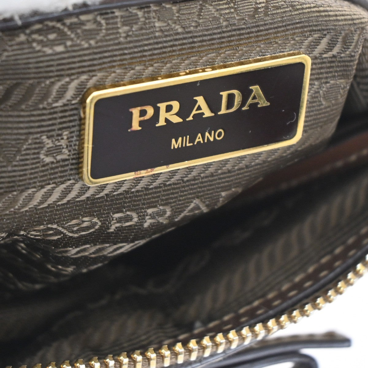 Prada Logo Double Zip Crossbody Bag Canvas, BROWN, CANVAS, Shoulder bag