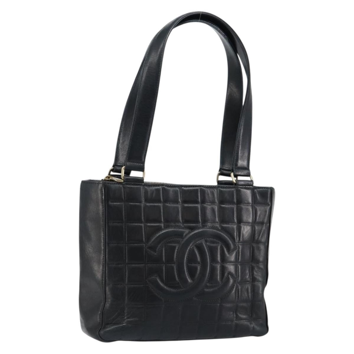 Chanel Chocolate Bar CC Tote Quilted Leather, BLACK, LEATHER, Tote bag