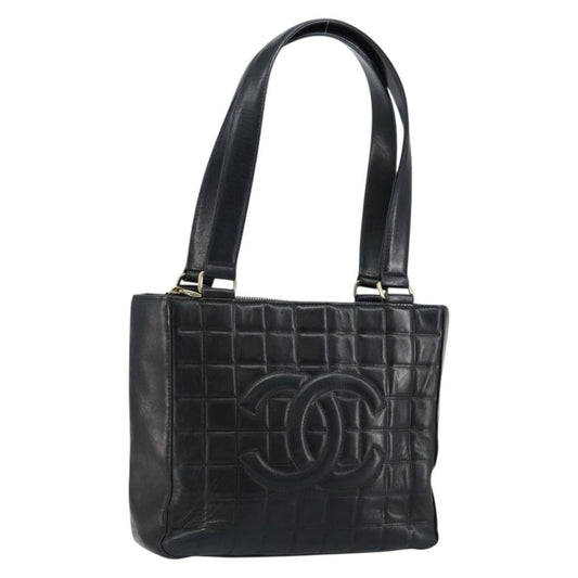Chanel Chocolate Bar CC Tote Quilted Leather, BLACK, LEATHER, Tote bag