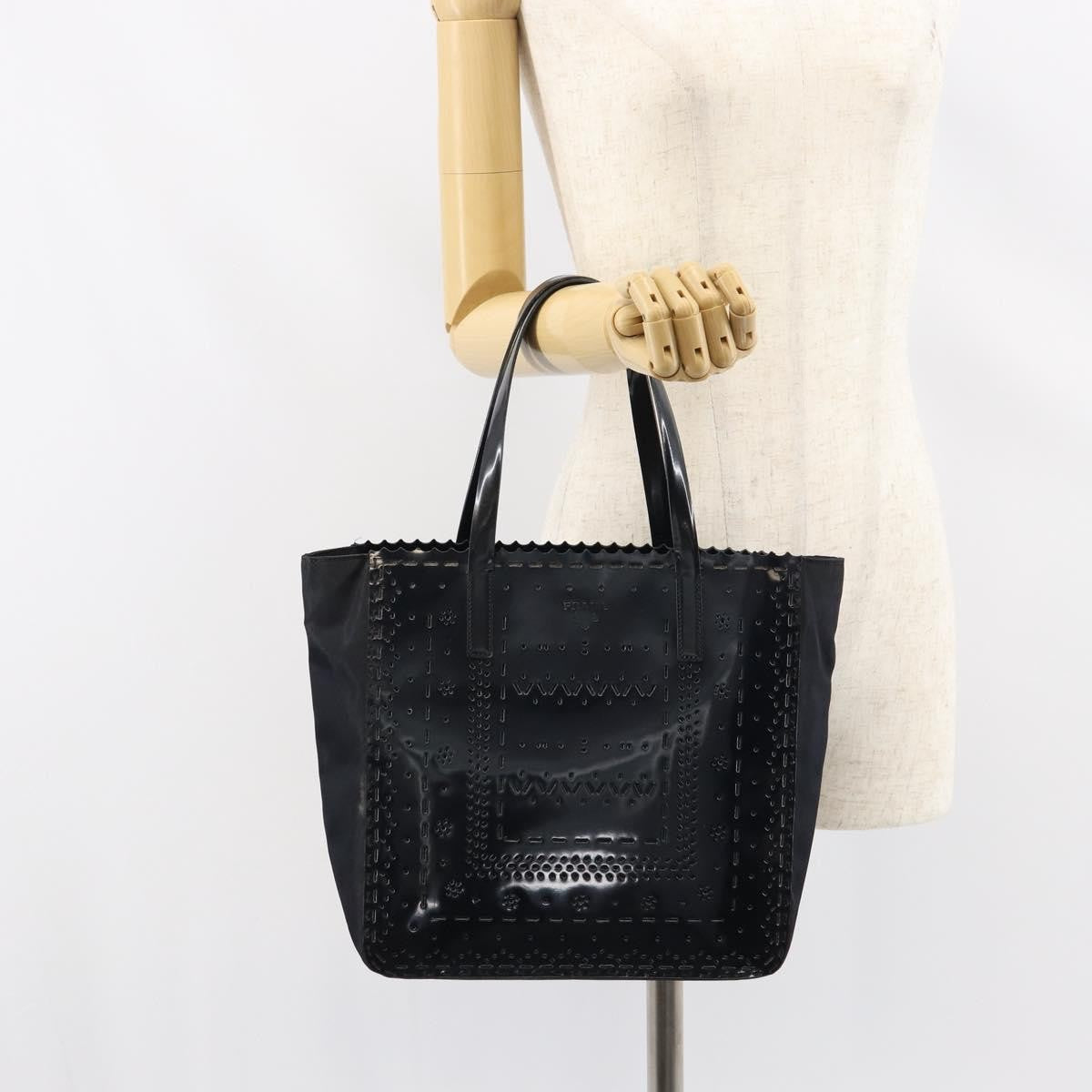 Prada Vintage Tote Tessuto with Leather, BLACK, PATENT_LEATHER, Tote bag
