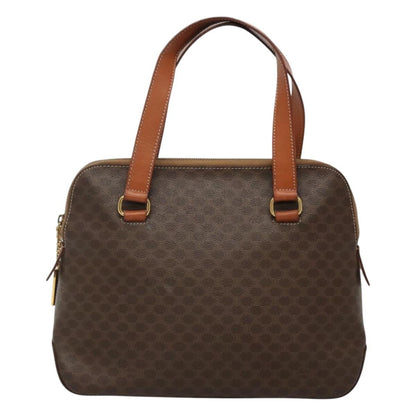 Celine Vintage Macadam Handbag Canvas and Leather, BROWN, CANVAS, Handbag