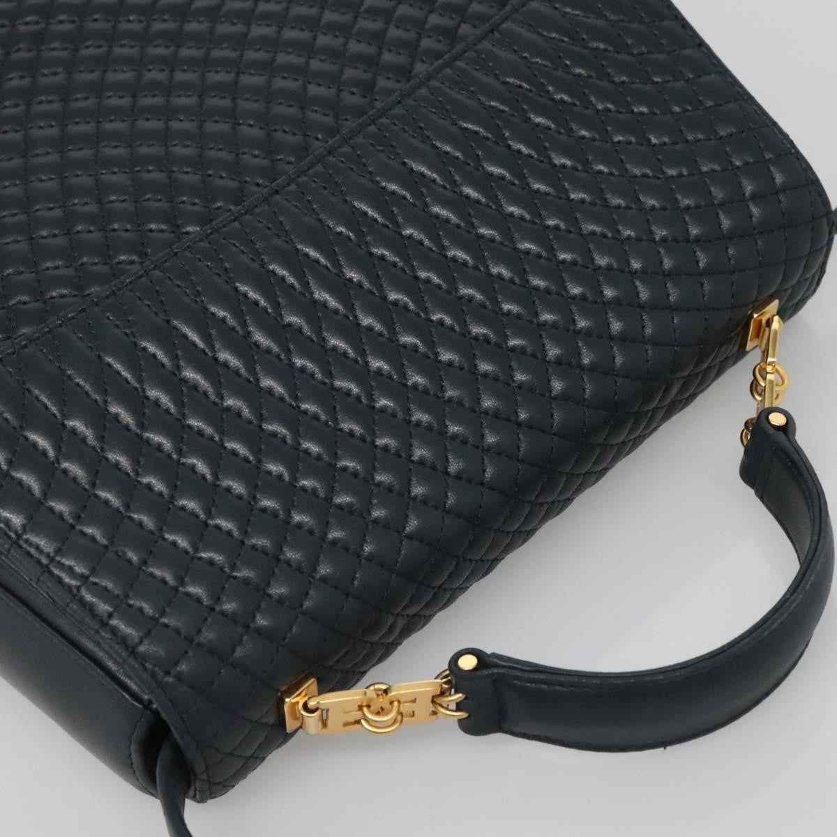 Bally Vintage Handbag Quilted Leather, NAVY, LEATHER, Handbag