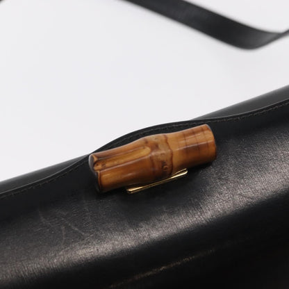 Gucci Vintage Convertible Bamboo Box Crossbody Bag Leather, BLACK, LEATHER, Handbag