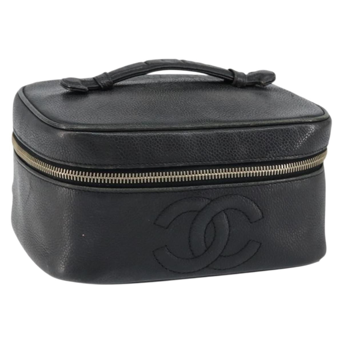 Chanel Vintage Cosmetic Case Leather, BLACK, LEATHER, Clutche & pouche