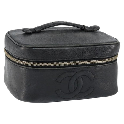 Chanel Vintage Cosmetic Case Leather, BLACK, LEATHER, Clutche & pouche