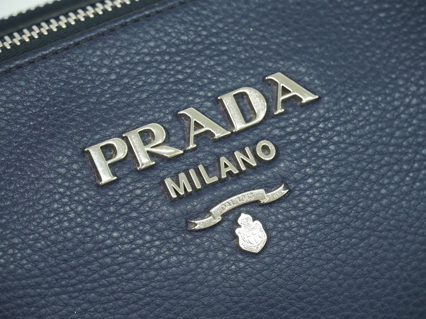 Prada Double Zip Crossbody Bag Vitello Daino, NAVY, LEATHER, Shoulder bag