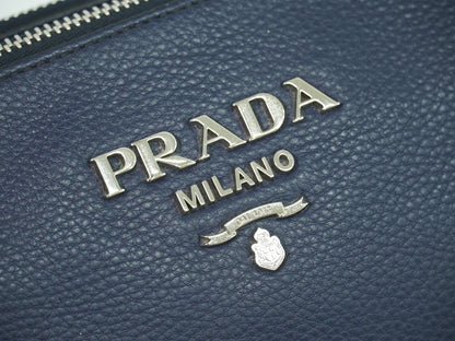 Prada Double Zip Crossbody Bag Vitello Daino, NAVY, LEATHER, Shoulder bag