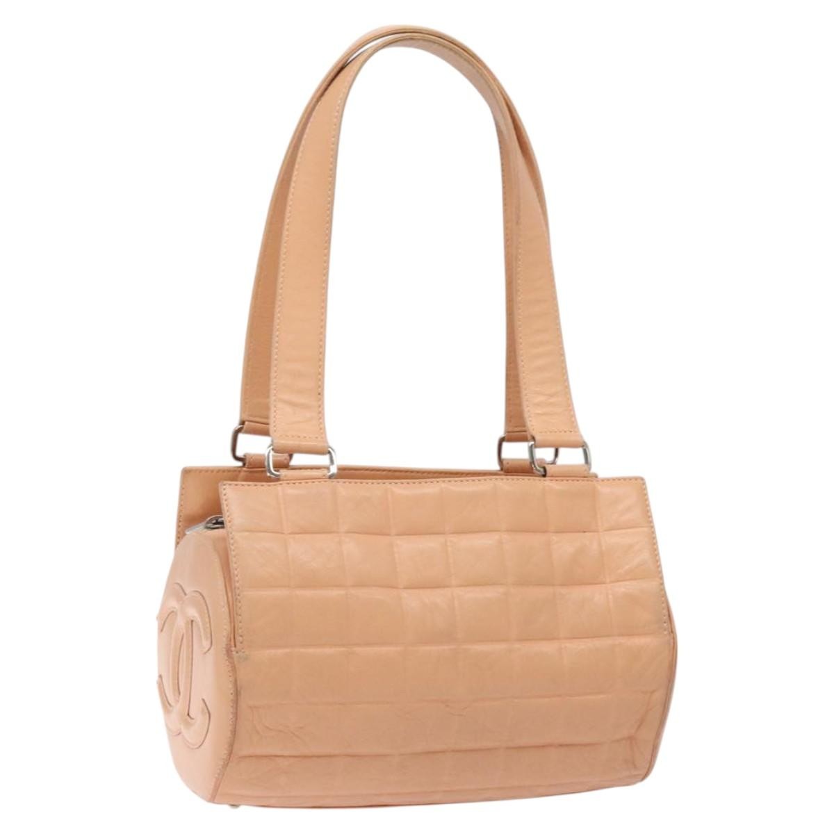 Chanel Chocolate Bar Barrel Bag Quilted Leather, BEIGE, LEATHER, Handbag