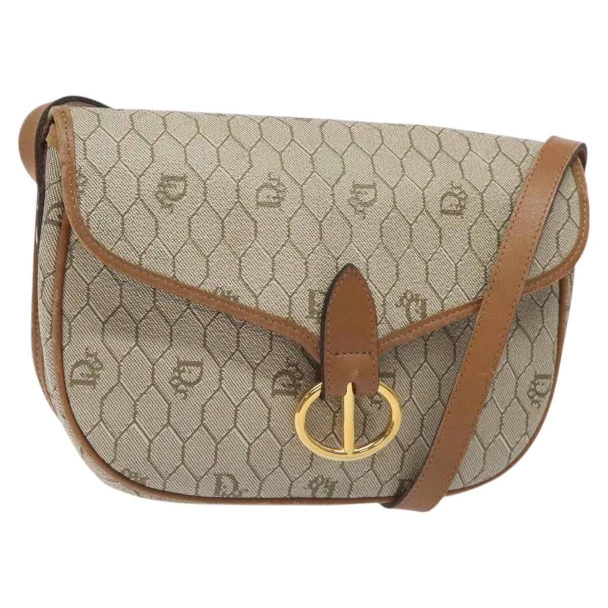 Christian Dior Vintage Honeycomb Flap Crossbody Bag Coated Canvas, BEIGE, CANVAS, Crossbody bag