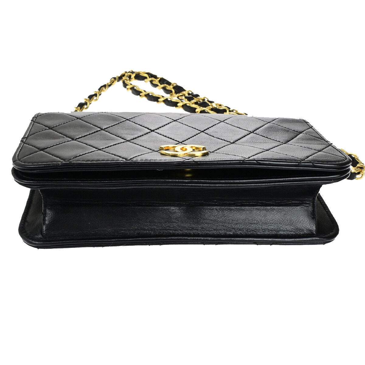 Chanel Wallet on Chain Stitched Leather, BLACK, LEATHER, Clutche & pouche