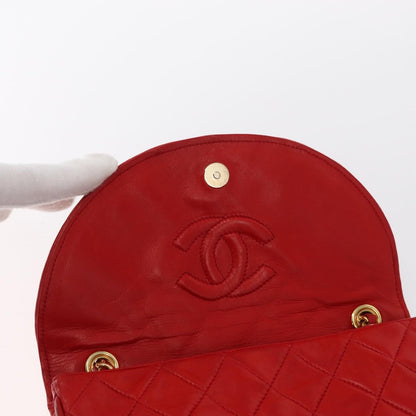 Chanel Camellia Rounded Clutch Satin and Leather, RED, LEATHER, Shoulder bag