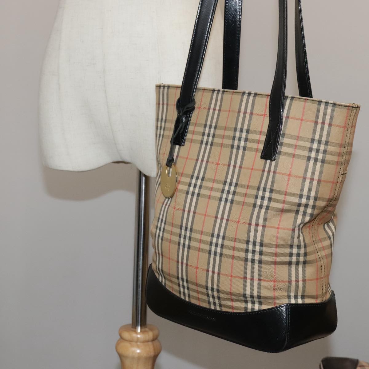 Burberry Nova Check Tote Leather, BEIGE, CANVAS, Tote bag