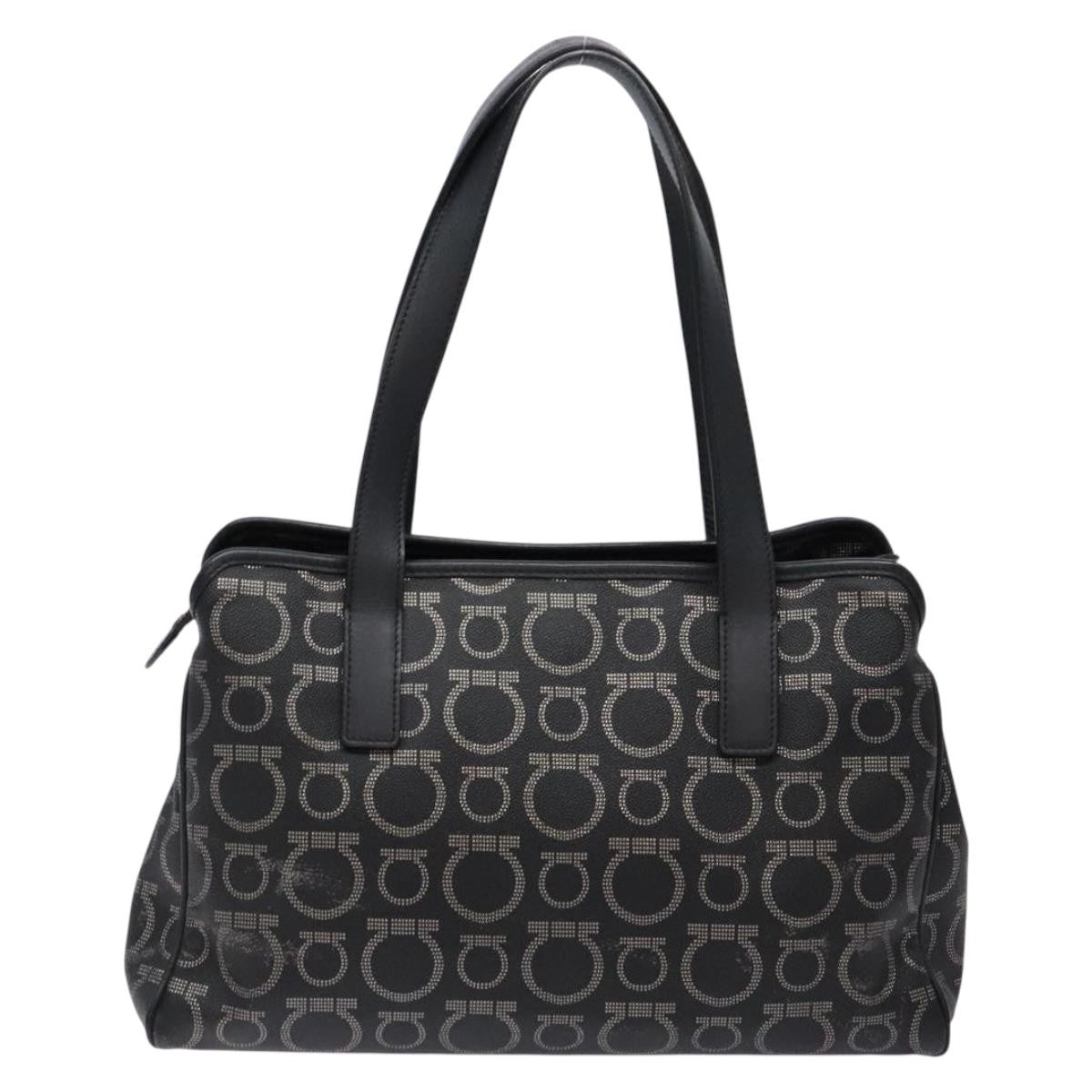 Salvatore Ferragamo Gancini Tote PVC Leather, BLACK, PVC, Tote bag