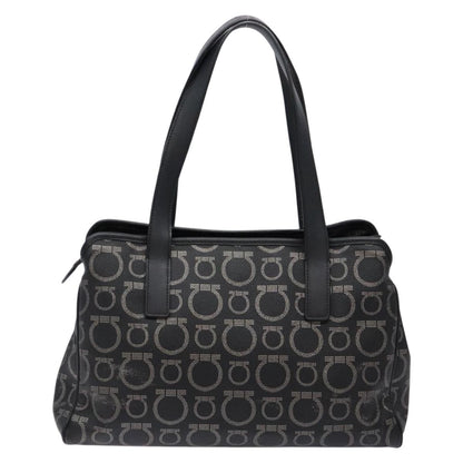 Salvatore Ferragamo Gancini Tote PVC Leather, BLACK, PVC, Tote bag