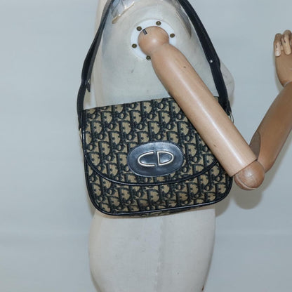 Christian Dior Vintage CD Logo Shoulder Bag Leather, NAVY, CANVAS, Shoulder bag