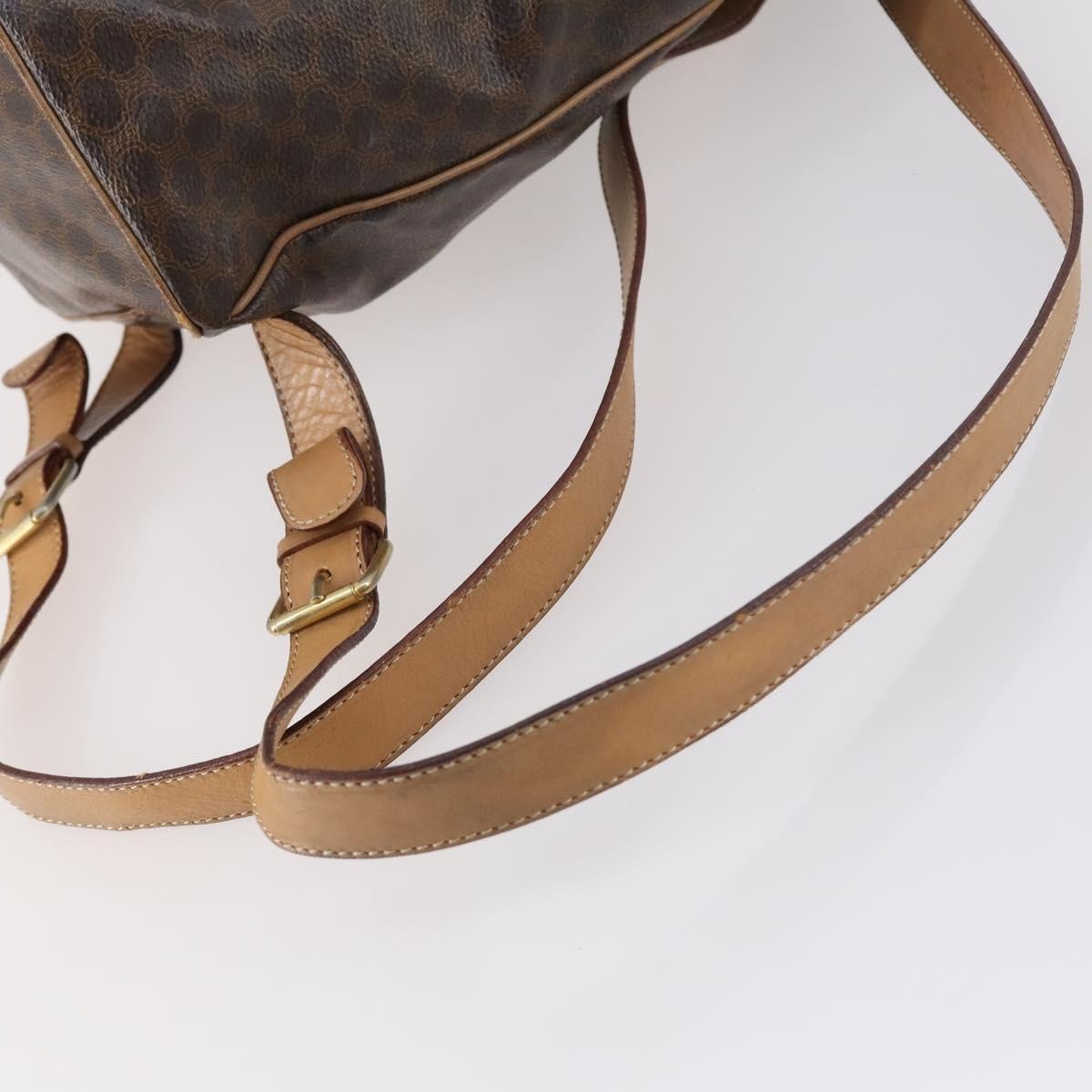 Celine Vintage Drawstring Flap Backpack Macadam Coated Canvas, BROWN, CANVAS, Backpack