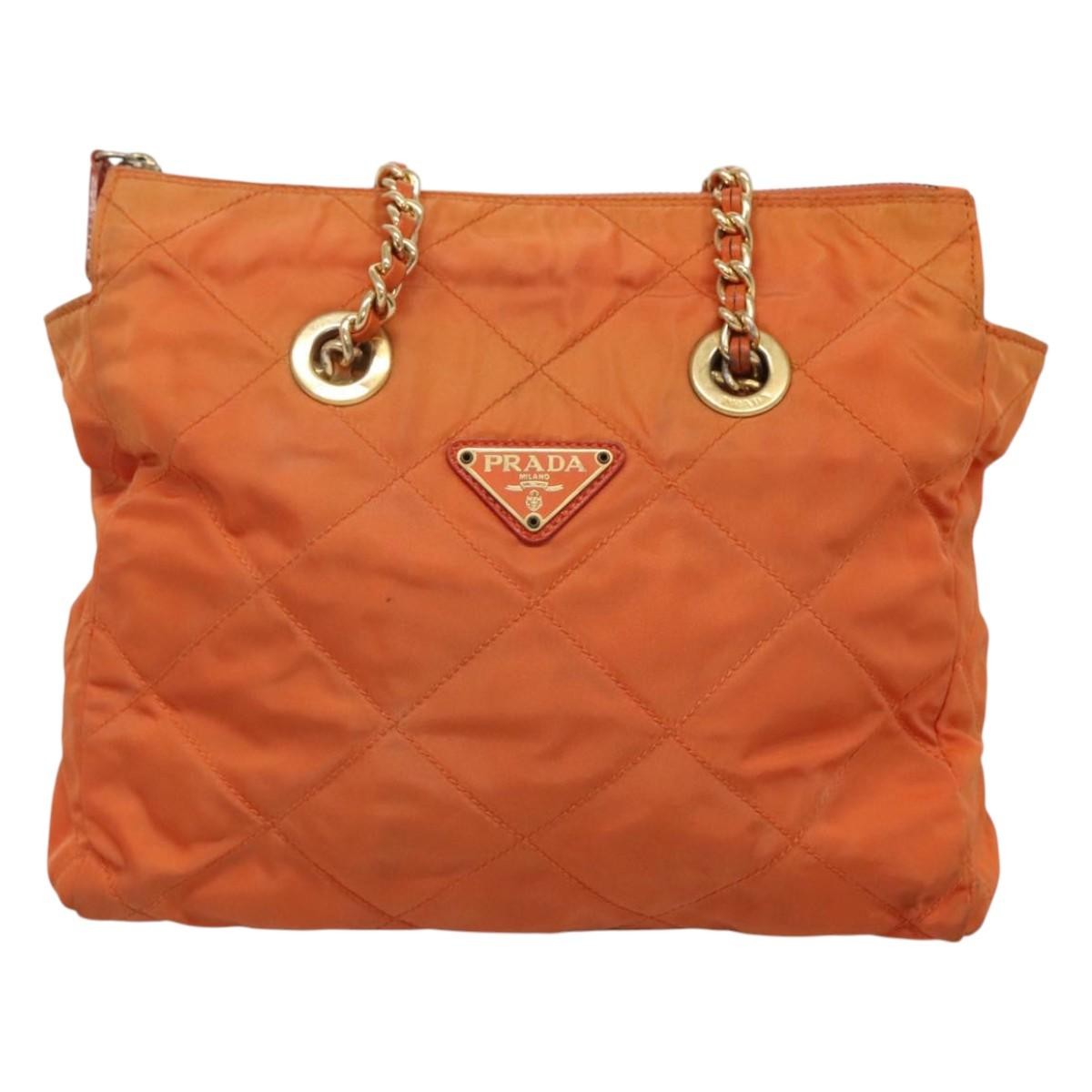 Prada Chain Shoulder Bag Quilted Tessuto, ORANGE, NYLON, Shoulder bag