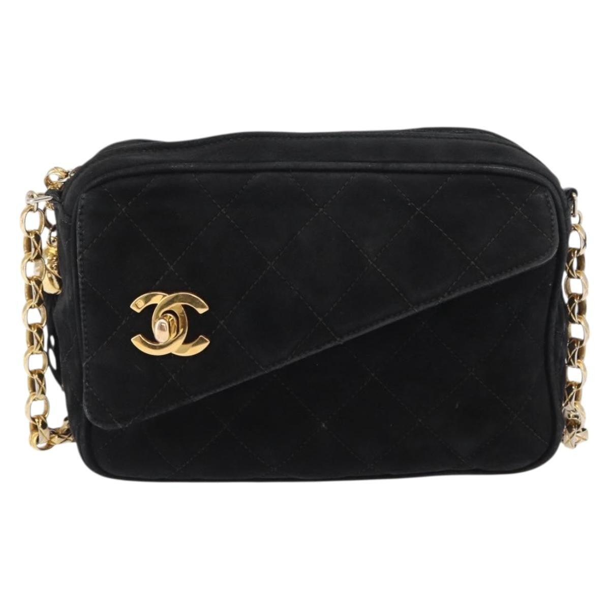 Chanel Vintage Front Pocket Camera Bag Quilted Suede, BLACK, SUEDE, Shoulder bag