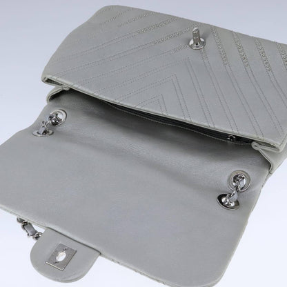 Chanel Vintage Classic Single Flap Bag Stitched Calfskin, GRAY, LEATHER, Shoulder bag