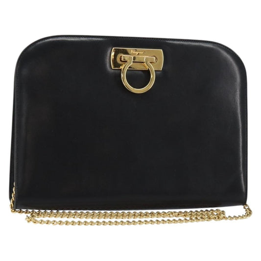 Salvatore Ferragamo Vintage Gancini Chain Shoulder Bag Leather, BLACK, LEATHER, Shoulder bag
