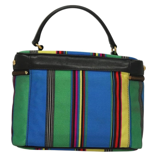 Versace Vanity Hand Bag Canvas and Leather, BLUE, CANVAS, Clutche & pouche