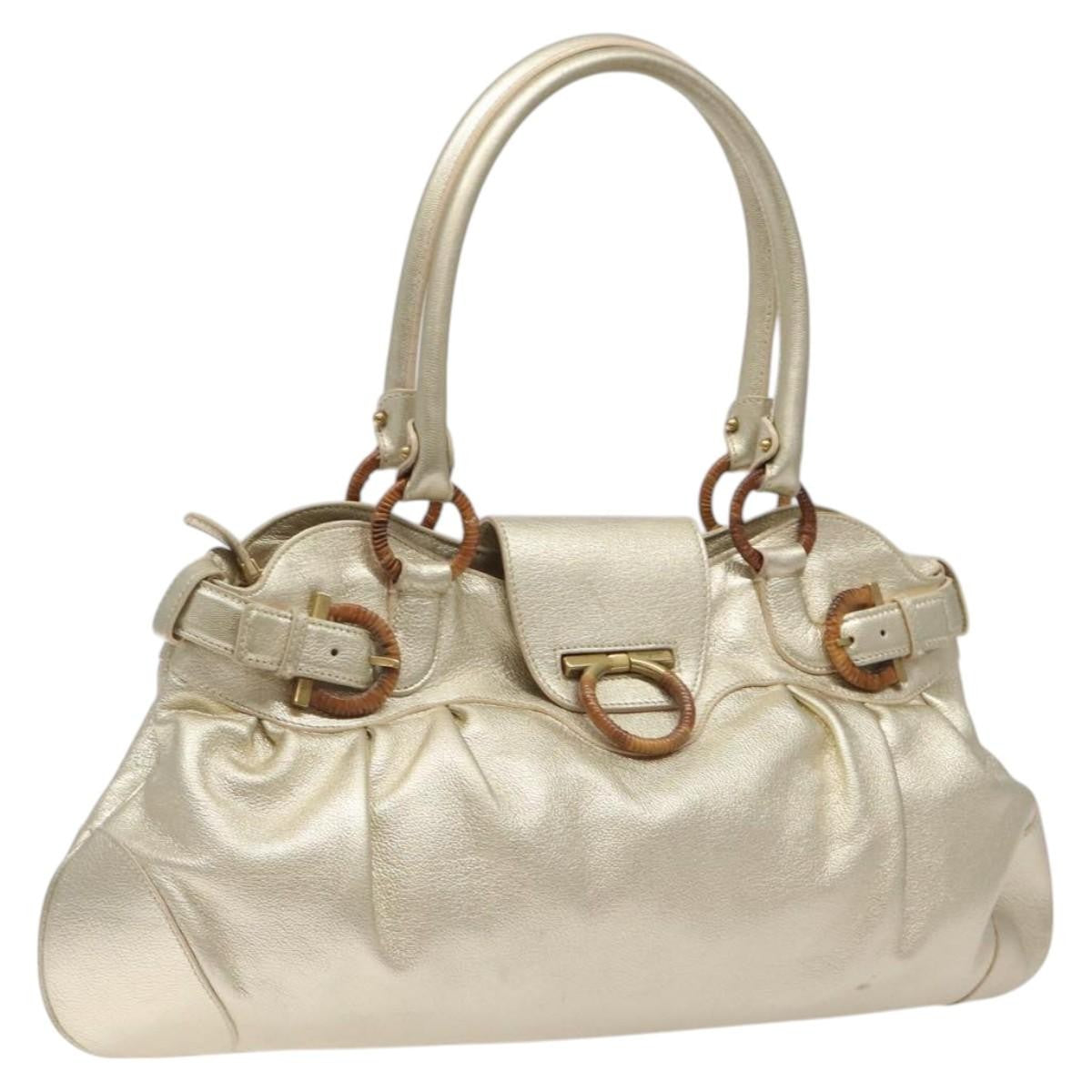 Salvatore Ferragamo Marisa Satchel Leather, GOLD, LEATHER, Shoulder bag
