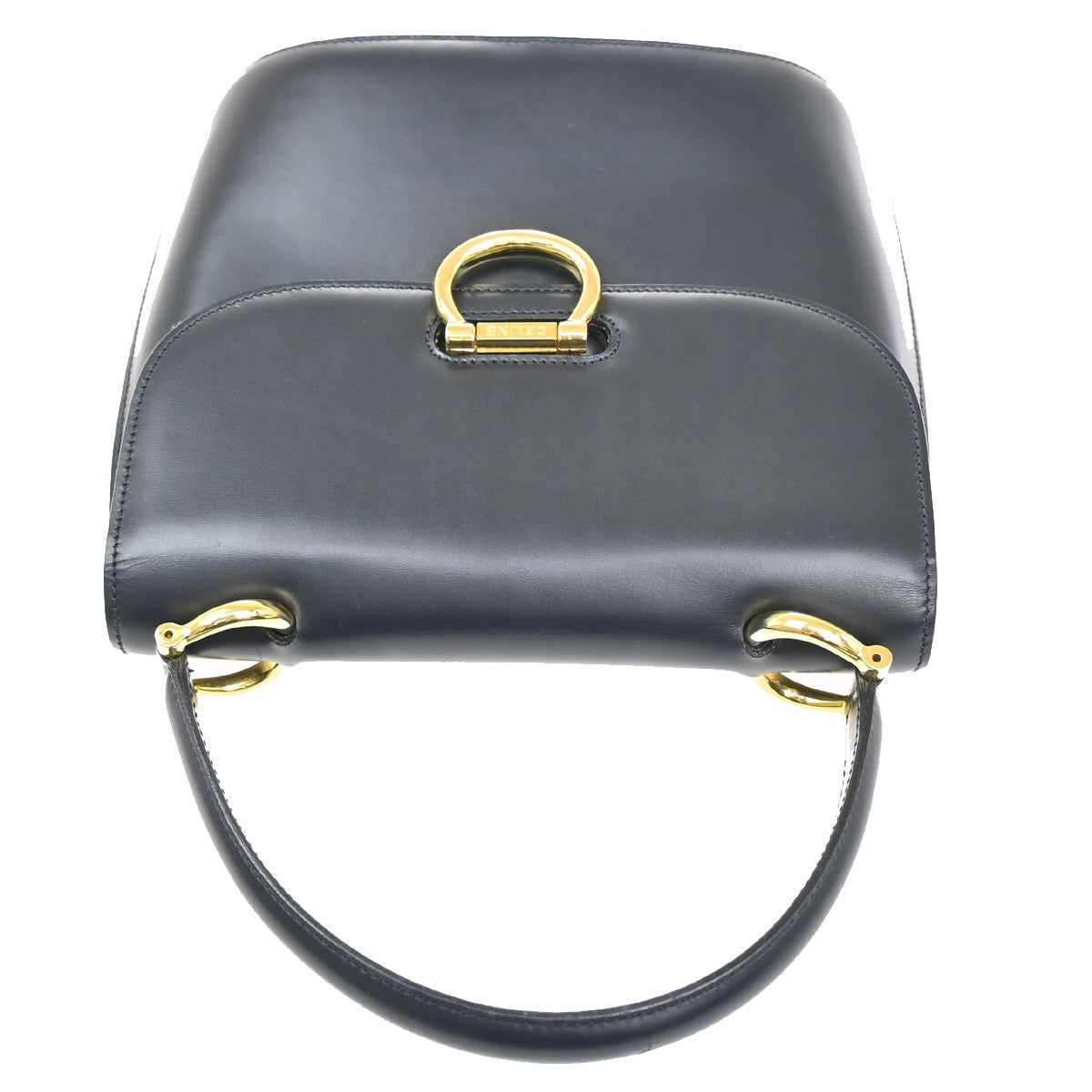 Celine Gancini Handbag Leather, NAVY, LEATHER, Handbag