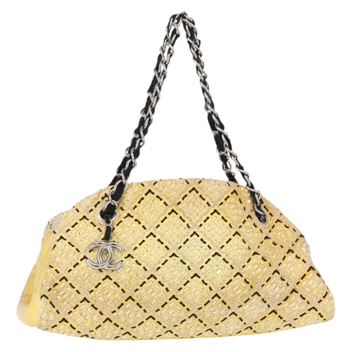 Chanel Just Mademoiselle Bag Woven Stitch Patent, YELLOW, PATENT_LEATHER, Shoulder bag