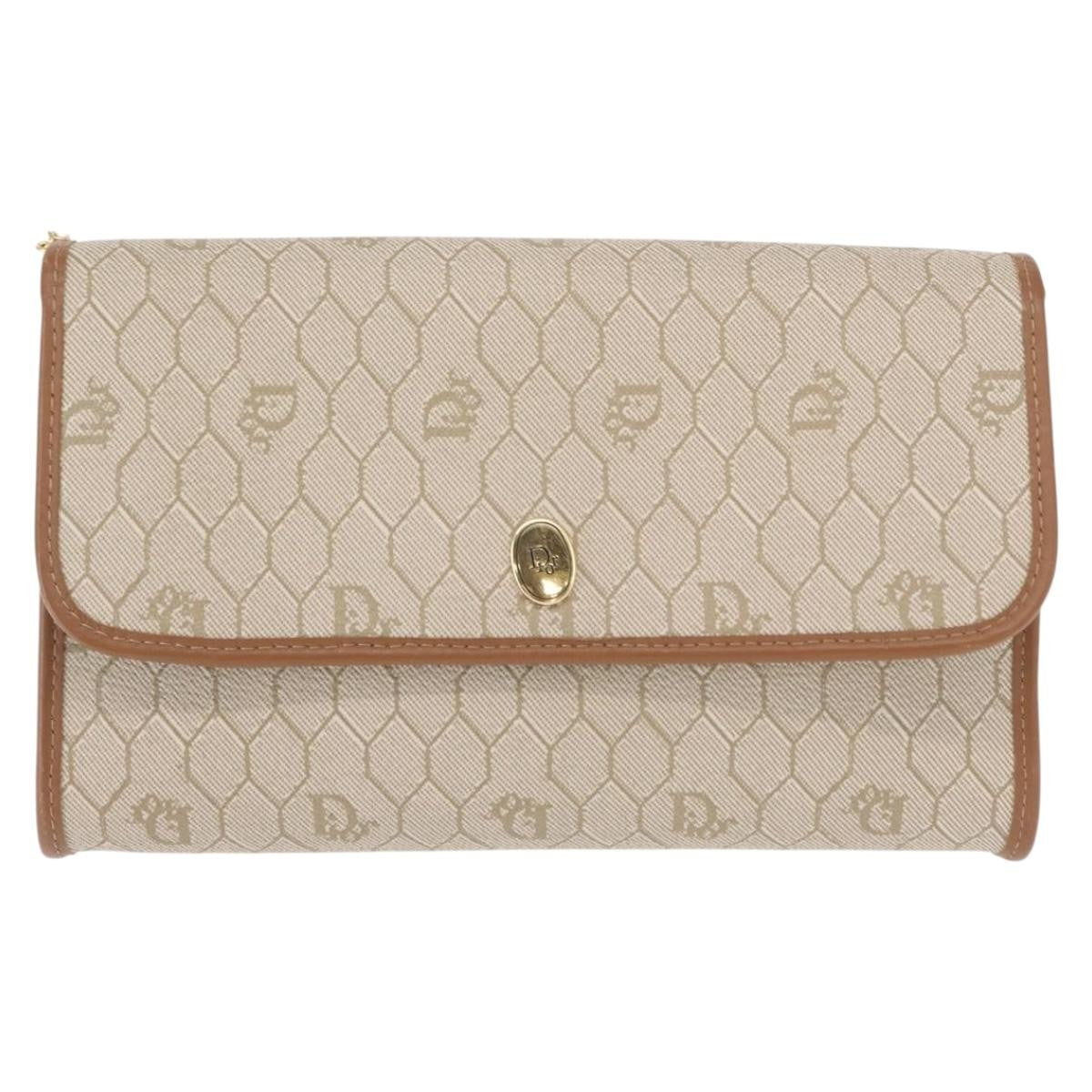 Christian Dior Vintage Honeycomb Flap Crossbody Bag Coated Canvas, BEIGE, CANVAS, Shoulder bag