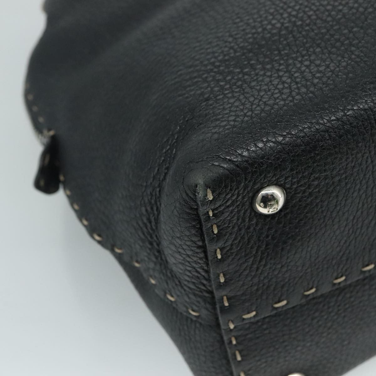 Fendi Selleria Handle Bag Embossed Leather, BLACK, LEATHER, Handbag