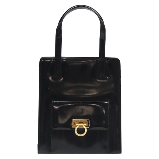 Salvatore Ferragamo Gancini handbag Patent leather, BLACK, PATENT_LEATHER, Handbag