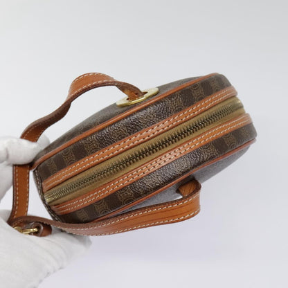 Celine Vintage Macadam Circle Logo Shoulder Bag Canvas and Leather, Brown, Canvas, Shoulder Bag