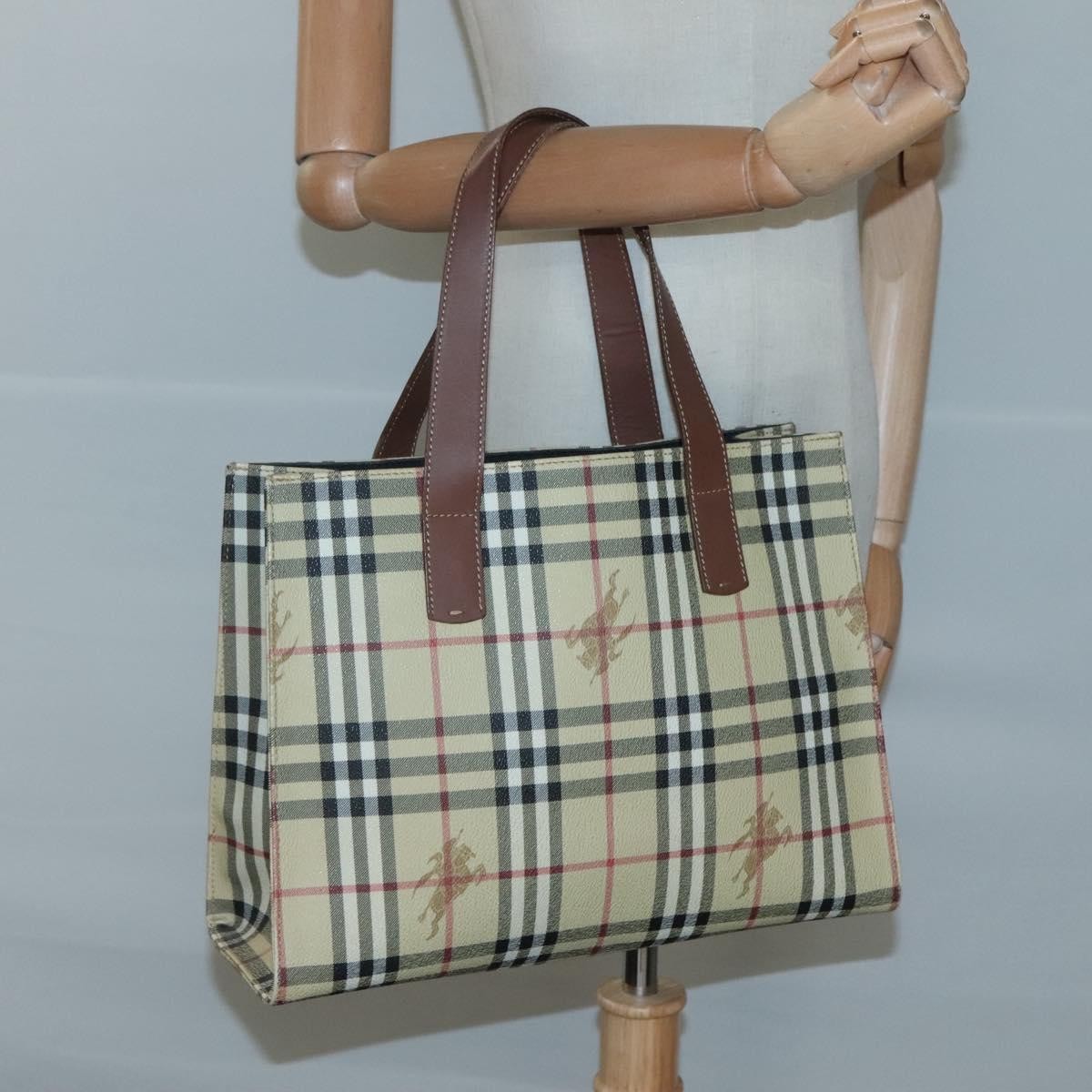 Burberry Top Handle Tote Haymarket Coated Canvas, BEIGE, PVC, Tote bag