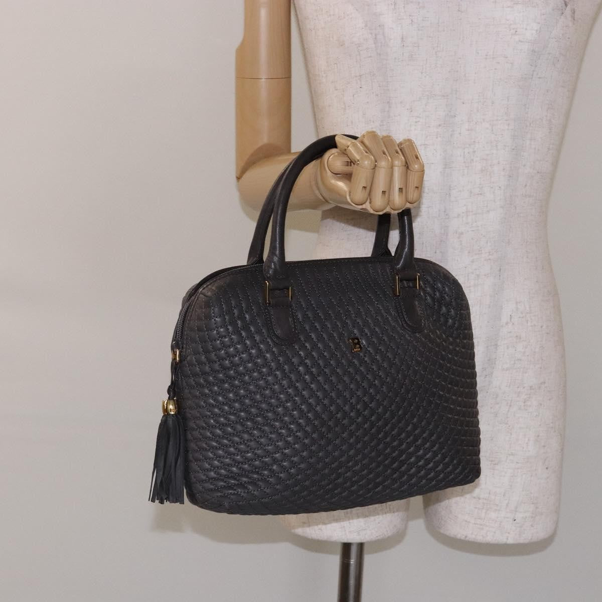 Bally Vintage Handbag Quilted Leather, GRAY, LEATHER, Handbag