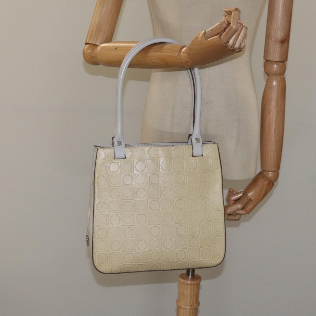 Salvatore Ferragamo Gancini Shoulder Bag Leather, BEIGE, LEATHER, Shoulder bag