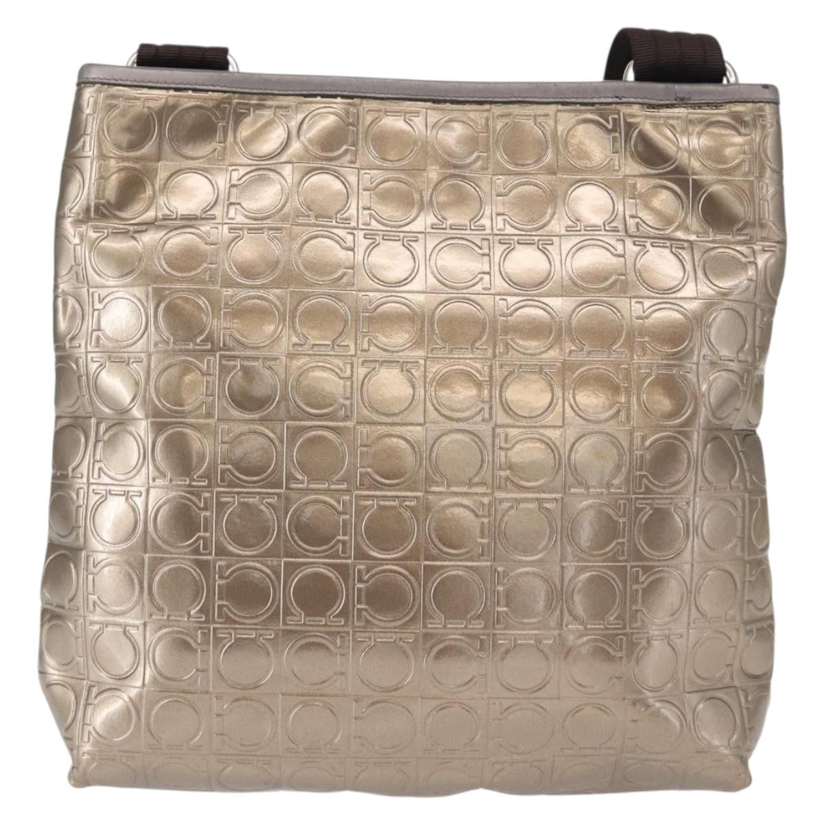 Salvatore Ferragamo Gancini Shoulder Bag Patent Leather, GOLD, PATENT_LEATHER, Shoulder bag