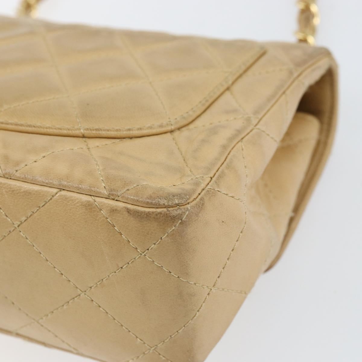 Chanel Vintage Square Classic Single Flap Bag Quilted Lambskin, BEIGE, LEATHER, Shoulder bag